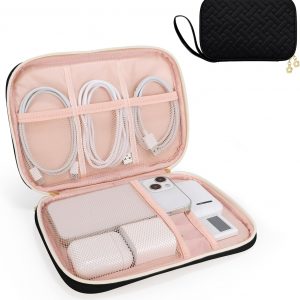 Electronics Organizer Travel Case, Charger Bag Cord Organizer Travel, Compact Tech Pouch Cable Organizer Bag for Charger, Cords, Phone, Headphones, Flash Drive, SD Card (Black, Small-Single Layer)