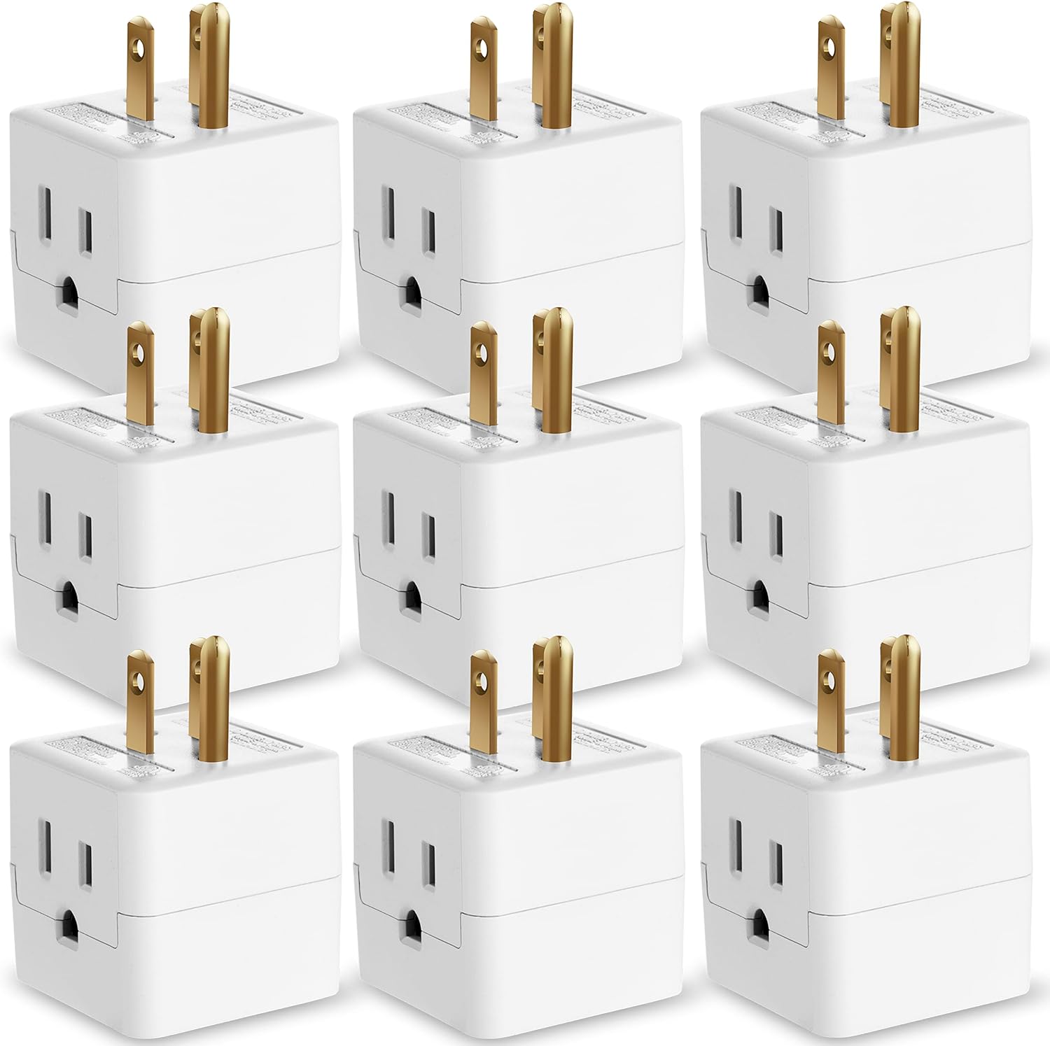 Fosmon 3 Outlet Wall Adapter Cube Tap, 9 Pack, 90 Degree Wall Tap Triple Power Adapter, Outlet Splitter 3 Prong, Multi Plug Outlet, 3 Way Plug Adapter, Outlet Extender for Home or Travel, ETL Listed