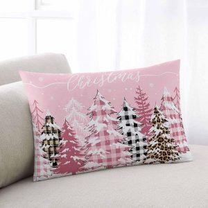 Pillowcase 20×26 Inch – Standard Merry Christmas Pink Plaid Leopard Xmas Tree Winter Snowflake Soft Brushed Microfiber Pillow Covers with Hidden Zipper Bed Pillow Shams for Bedroom Sofa Car, 1pcs