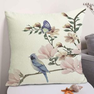 Decgarsun Bird Flower Decorative Pillow Covers 18×18 Linen Outdoor Square Pillow Case Cushion Cover for Sofa Couch Bedroom