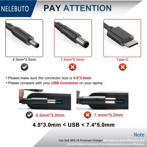 130W 4.5mm Round Tip AC Adapter Laptop Charger Replacement for Dell XPS 15 9530 9550 9560 9570 7590 Inspiron 7347 7348 7459 Precision M3800 M2800 5510 5520 5530 5540 HA130PM130 0RN7NW Power Cord