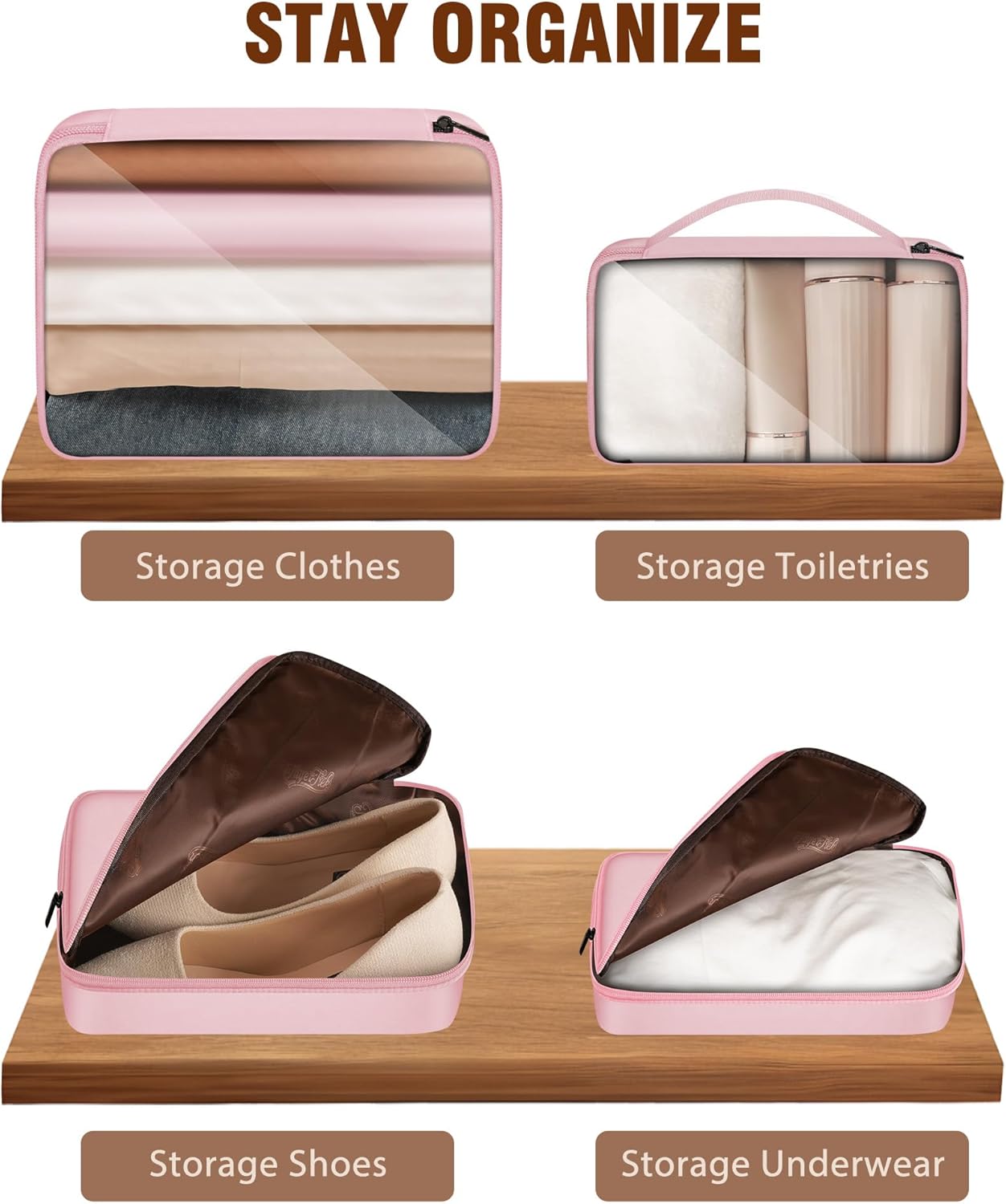 4 Set Packing Cubes, Suitcase Organizer Bags for Clothing, Toiletry, Shoe and Underwear, Durable Carry On Luggage Organizers with Zipper, Travel Essentials Accessories for Women and Men - Image 2