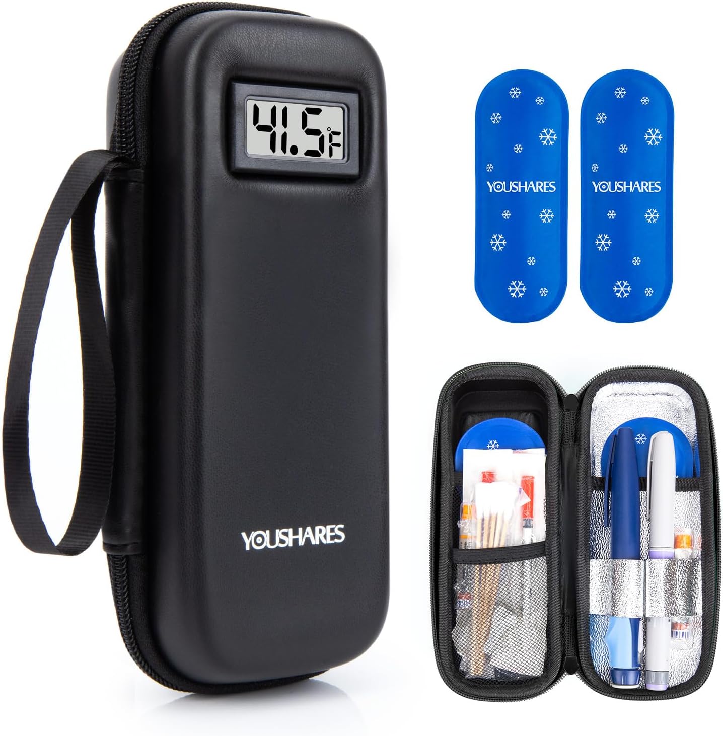 YOUSHARES Insulin Cooler Travel Case with Temperature Display - Refrigerated Medicine Cooling Bag with 2 TSA Approved Ice Pack, Medication Pen Diabetic Supplies Organizer for Trip and Daily
