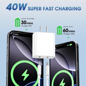 iPhone 17 Pro Max Charger Fast Charging, 40W Dual USB C Fast Charger Block with 6ft Type C Charging Cable Cord for iPhone 17/17 Pro/17 Pro Max/Air/16/16 Pro/16 Pro Max/16 Plus/15/15 Pro Max/14