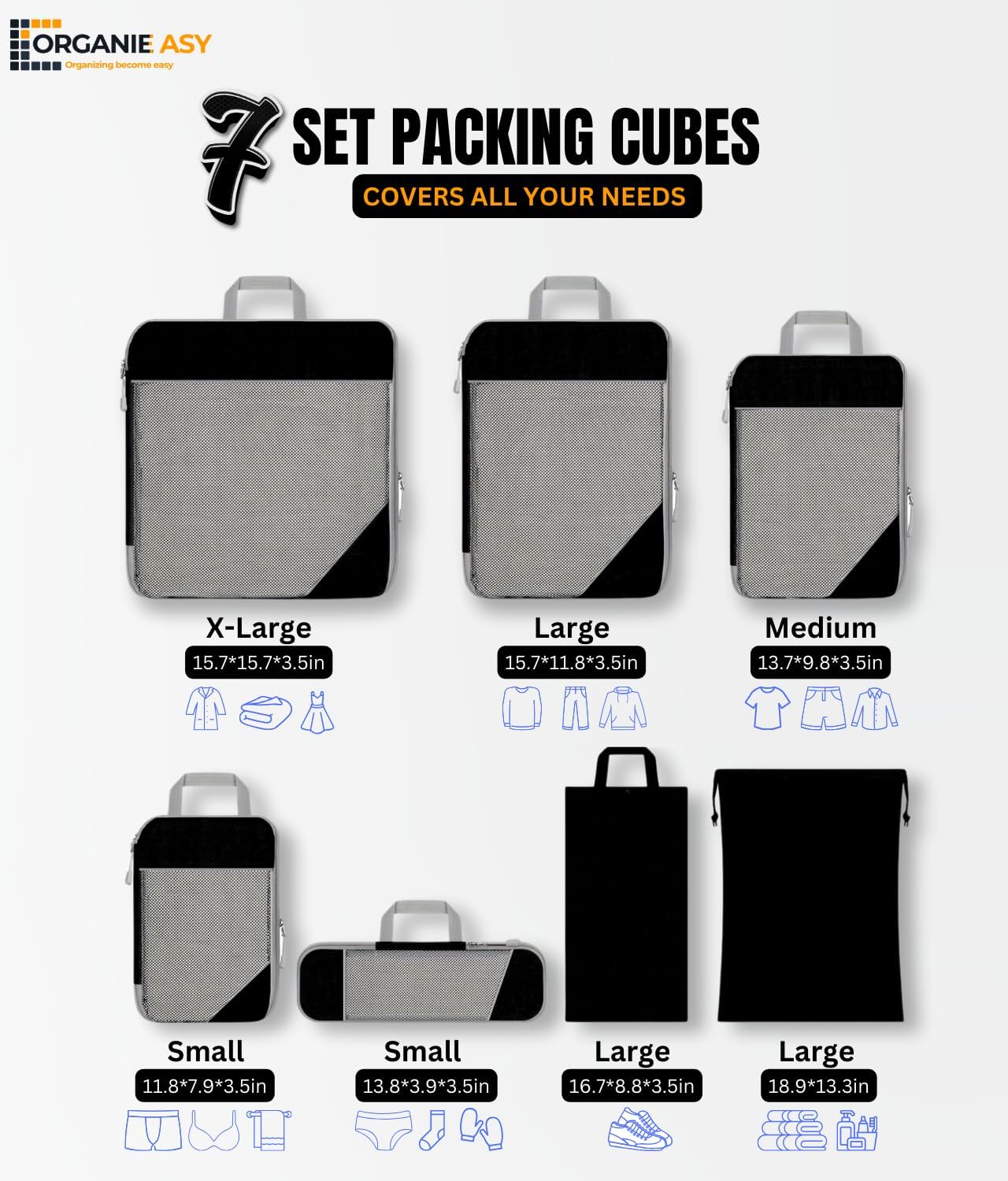 7-Set Compression Packing Cubes for Travel, Lightweight Luggage Packing Organizer for Backpacks & Suitcases, Space Saving Perfect Packing Essentials Double Zipper Travel Accessories - Image 2