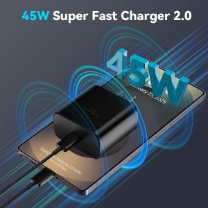 45W Super Fast Charger USB C Android Phone Type C Charger Fast Charging Block with 6.6FT Charge Cord for Samsung Galaxy S25 Ultra/S25+/S24 Ultra/S24+/S23 Ultra/S23+/S22/S21/S20/Note 10, Black