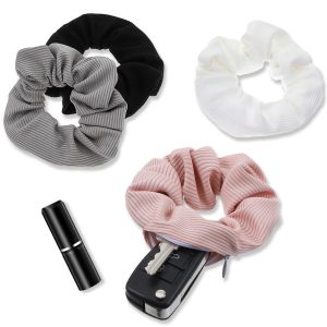 4PCS Satin Scrunchies with Zipper Pocket for Women, Scrunchy Ponytail Holder Stash, Hair Ties with Hidden Pocket, Frizz Free, Gentle, Stylish Hair Accessories, Secret Compartment Items