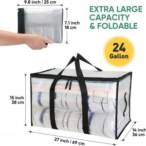 BALEINE 4-Pack Oversized Moving Bags with Reinforced Handles, Heavy-Duty Storage Tote for Clothes, Moving Supplies (Clear, 4-Pack)