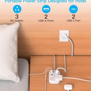 Cruise Essentials 2025,One Beat Travel Power Strip with USB C,Flat Plug Extension Cord with 3 Outlets 4 USB Ports(2 USB C),5 ft Desk Wall Outlet Extender,Non Surge Protector for Cruise,Dorm Room,ETL