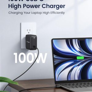 100W USB C Laptop Charger, Universal GaN III Power Supply Adapter, Replacement Foldable Fast Charger PD3.0 for MacBook Pro/Air, HP, Lenovo, Asus, Steam Deck, and All Type C Devices (5ft Cable)