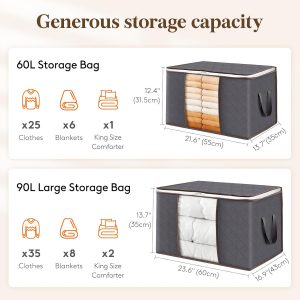 Lifewit 6 Pack Clothes Storage Bins with Lids, Foldable Blanket Storage Bags with Zippers, Clear Window and Reinforced Handles, Closet and Organization for Clothing, Sweater, Comforter, Bedding, Gray