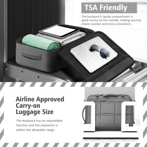 Travel Backpack, Extra Large 50L Flight Approved Carry on Backpack, Expandable Waterproof Business Suitcase Daypack Big Bag Fits 18.4 Inch Laptop, Grey