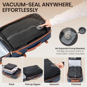 Fanwoli Rolling Vacuum Backpack Travel with One-Button Compression, Expandable Carry-On Suitcase Luggage, Approved TSA Lock & Water-Proof Laptop Compartment for Outdoor/Family/Business Trips