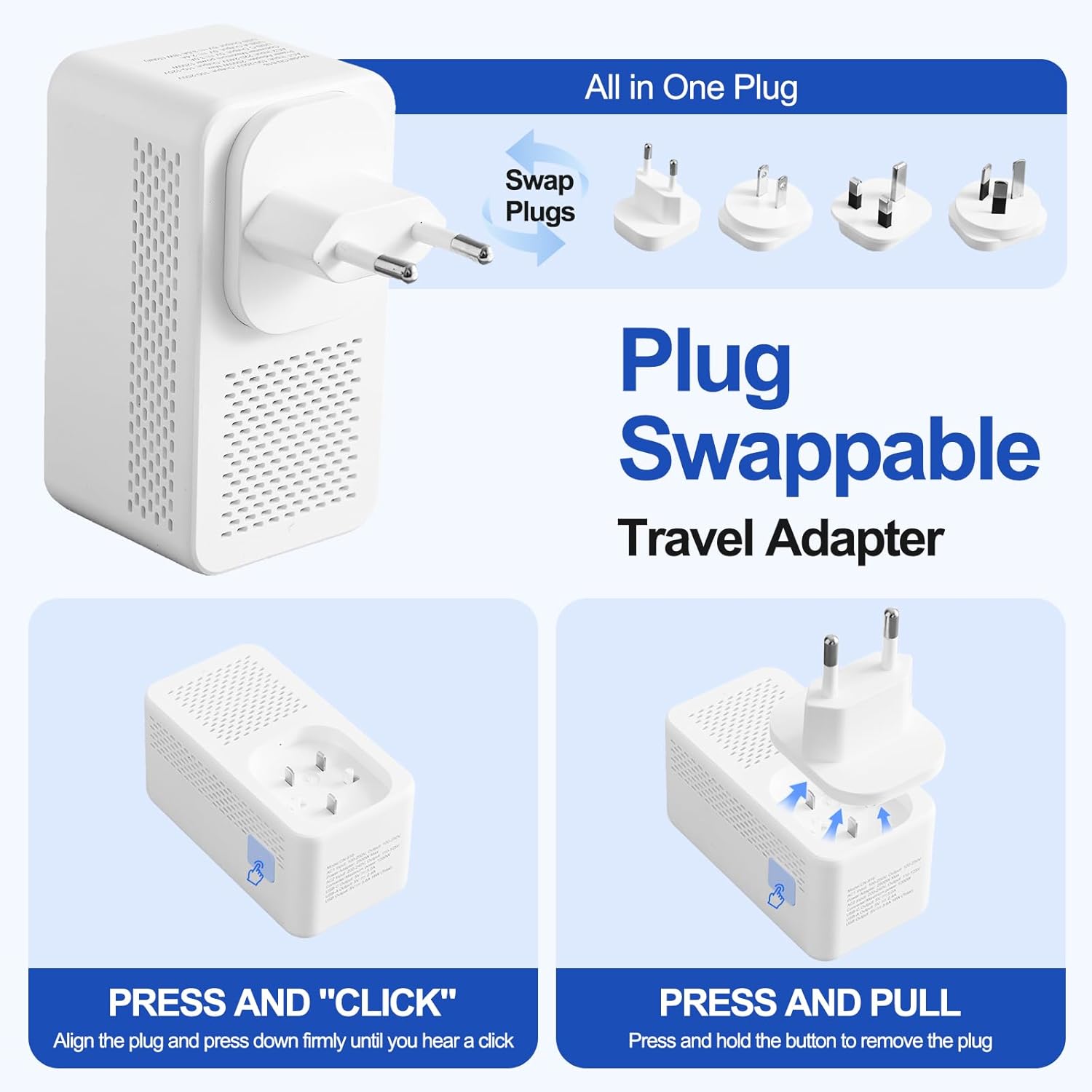 2500W Voltage Converter US to Europe, 220V to 110V Converter for European Travel, Power Converter Adapter Combo with 2 USB-A 2 USB-C, UK/AU/US/IT/European Travel Plug Adapters for Hair Dryer - Image 8