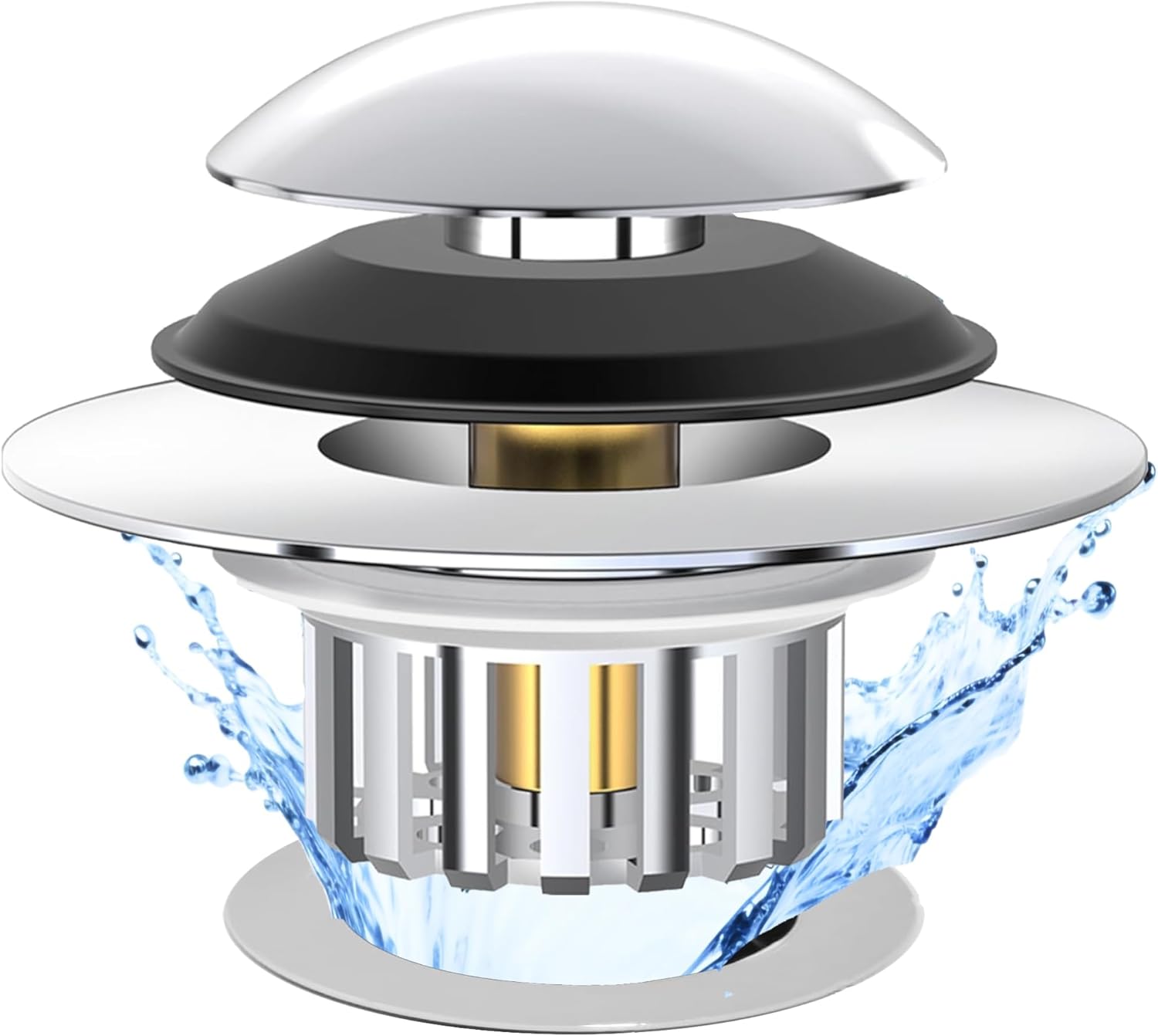 Bathtub Drain Stopper, Bath tub Drain Hair Catcher, Universal Bathtub Stopper, Bath tub Plug, Pop-up Tub Stopper with Effective Filter Basket, Anti-Clogging Sink Stopper & Tub Shroom (Chrome)