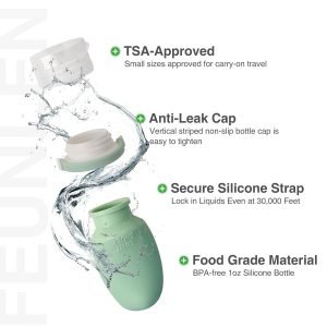 1oz Travel Bottles for Toiletries–4-Pack TSA Approved Silicone Leakproof with Secure Silicone Strap, Reusable Portable Travel Size Containers for Shampoo, Lotion, Gym, Airplane (Multi-Color)