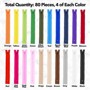 Mandala Crafts 80 PCs Nylon Zippers for Sewing Assorted 14 Inch – Colorful Zippers Replacement Sewing Supplies in Bulk for Tailor, Clothing Repair, and DIY Projects