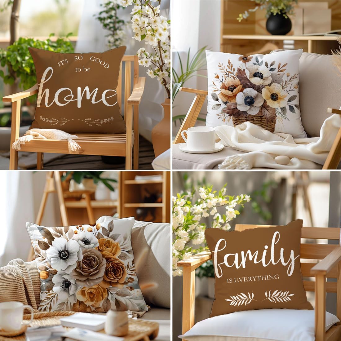 BEWQ Flowers Home Throw Pillow Covers, 18X18 inch Set of 4 Square Modern Family is Everything Outdoor Pillow Cases Decorative Cushion Covers, for Home Couch Sofa Car Decor - Image 4