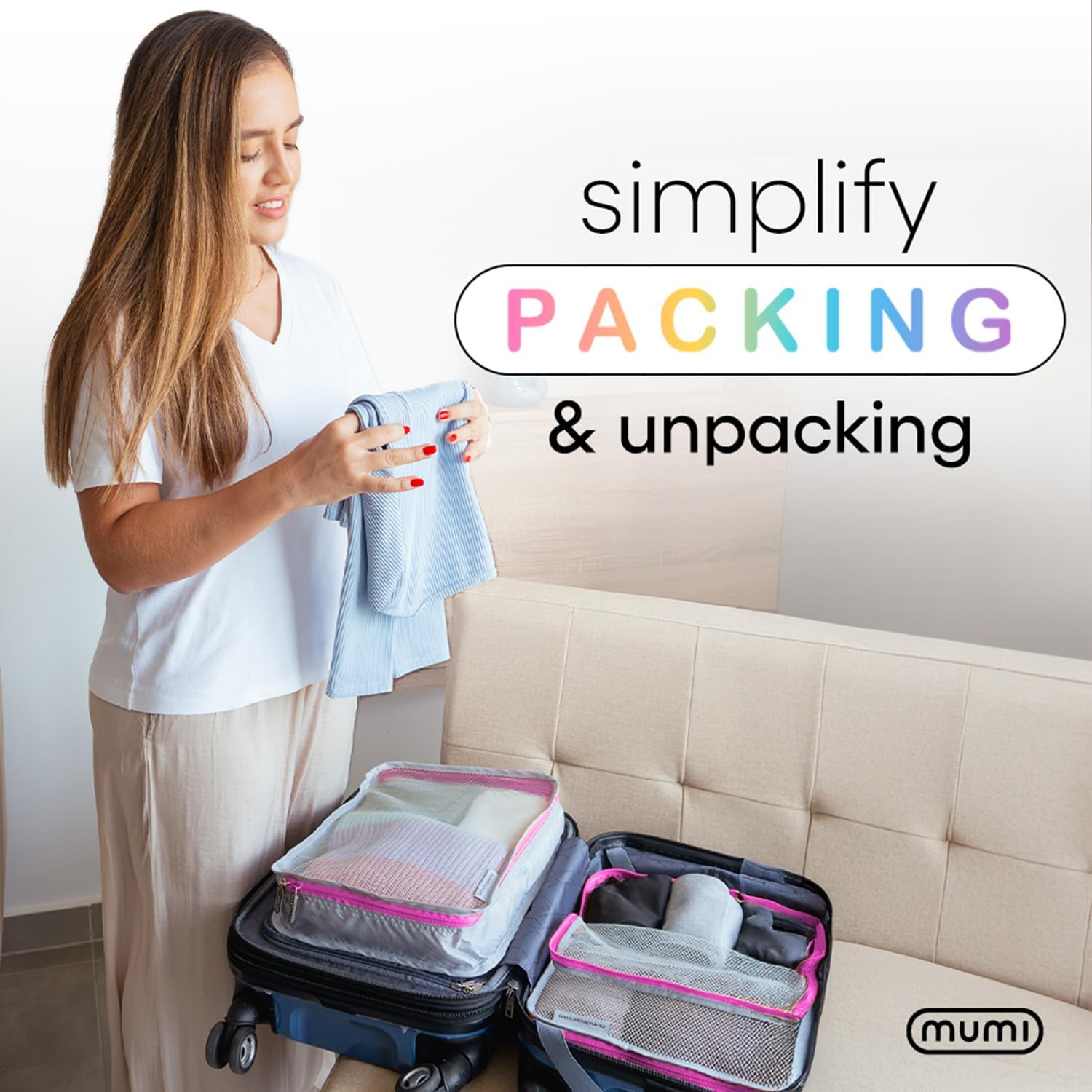 MUMI Packing Cubes - 5 Compression Packing Cubes for Travel, Luggage Organizer Bags for Suitcases, Carry-On, Duffle or Backpack – Mesh, Waterproof Bags for Clothes, Kids & Travel Accessories - Aqua - Image 2