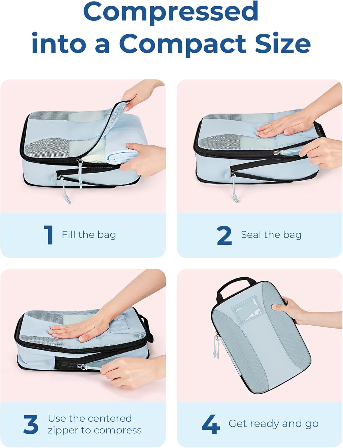 BAGSMART Compression Packing Cubes, 6 PCS Packing Cubes for Suitcases, Travel Bags Organizer for Luggage, Lightweight Packing Cube for Travel Essentials - Image 7