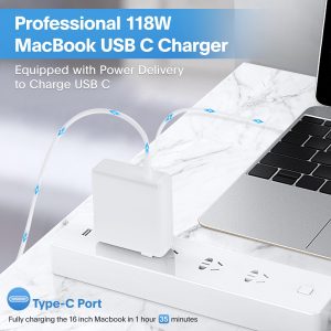 Mac Book Pro Charger – 118W USB C Fast Charger Power Adapter Compatible with MacBook Pro/MacBook Air 16 15 14 13 Inch, M1 M2 M3 M4 M5, New iPad Pro and All USB C Device, Charge Cable 6.6ft
