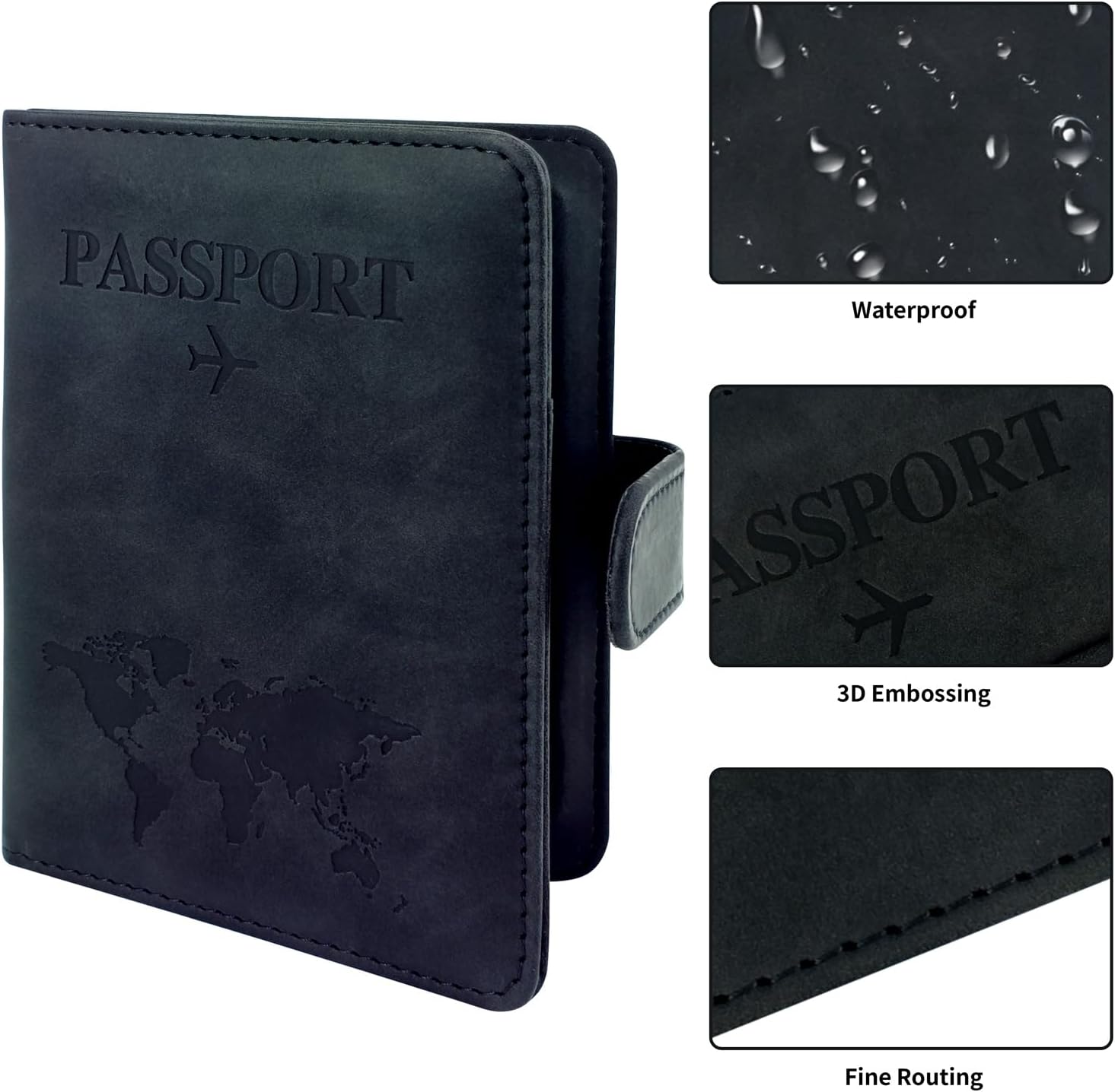 Passport Wallet Holder - Slim Travel Organizer Cover for Women & Men, Essentials Accessory (Black) - Image 5