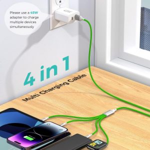 2Pack Multi Charging Cable for Apple Watch Charger 4 in 1 Travel Essentials RV Camping Essentials USB C/L/Micro Compatible with iWatch Series 11-1/iPhone 17/16/15/Android Airplane Gadgets-4FT/Green