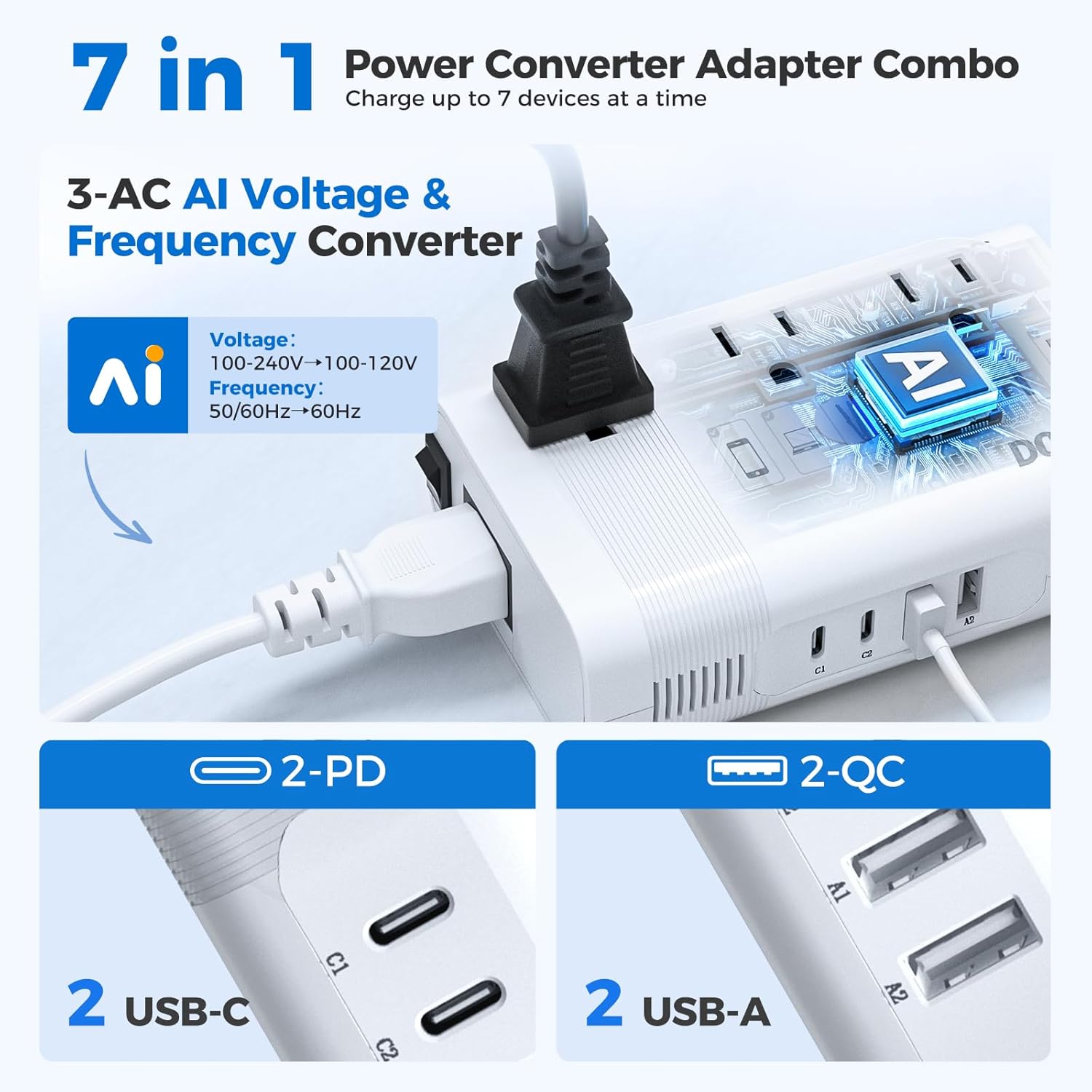 DOACE 220V to 110V Converter for European Travel - 350W Voltage Converter US to Europe with 4 QC+PD Chargers for Using U.S. Devices Abroad - Hair Straightener Shaver Toothbrush Laptop Camera Phone - Image 4