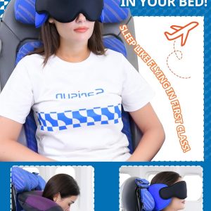 Travel Pillows for Airplanes, 360° Support Headrest Pillow with Eye Mask for Sleeping Long Flights, Travel Pillow for Car Road Trip, Car Headrest, Travel Accessories Stop Bobblehead, Black