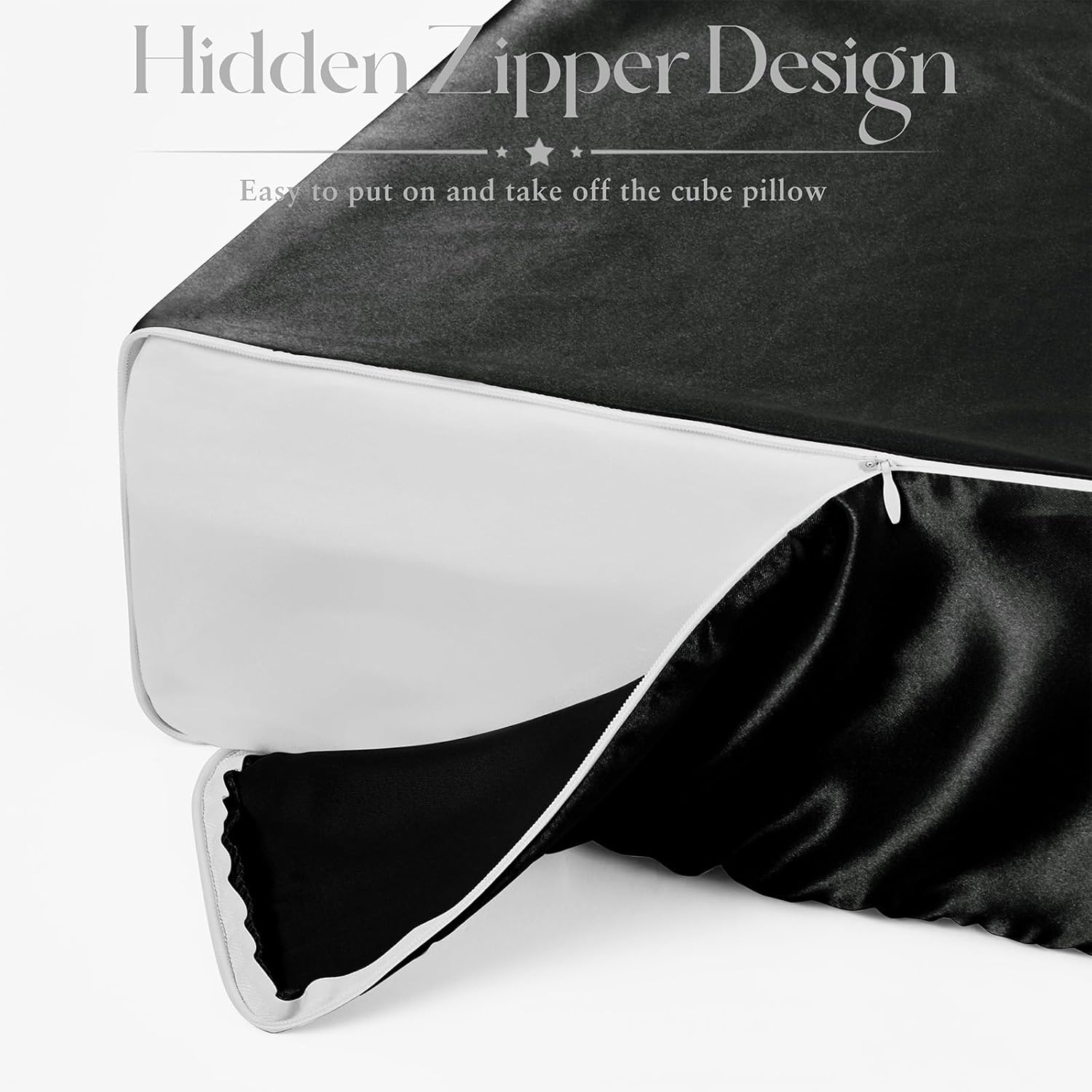 VACVELT Satin Cube Pillow Case for Side Sleepers, Black Satin Pillowcase Cube Pillow Cover with Hidden Zipper, Silky and Smooth Satin Pillow Case for Cube Pillow (24"x12"x5.5") - Image 4