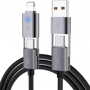 4 in 1 USB C Cable, 2Pack 6FT Round Braided Multi Fast Charging Cable, PD 65W 27W, 480Mbps Data Transfer, Compatible with iPhone/iPad/Samsung/MacBook