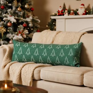 Auomily Reversible Christmas Pillow Covers 14×36, Chenille Double-Sided Snowflake & Tree, Cozy Farmhouse Holiday Throw Pillowcases with Hidden Zipper for Sofa, Couch and Bed(Green,36×14)