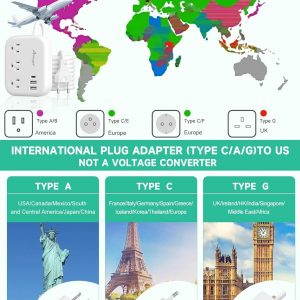 European Travel Plug Adapter, Alitayee EU/UK/US Travel Power Strip with 3 Outlets 3 USB Ports, International Universal Plug Adapter with 3ft Extension Cord to EU UK Italy Spain France Germany Cruise