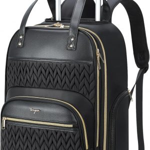 Rolling Backpack for Women, Large Travel Backpack with Wheels Carry on Flight Approved, 15.6 Inch Laptop Wheeled Roller Bag Suitcase Luggage for Work Bussiness Weekender Black