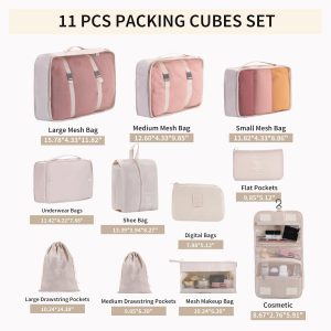 11 Set Packing Cubes for Travel Essentials, Suitcase Organizer Bags for Airplane Road Trip Camp – Beige