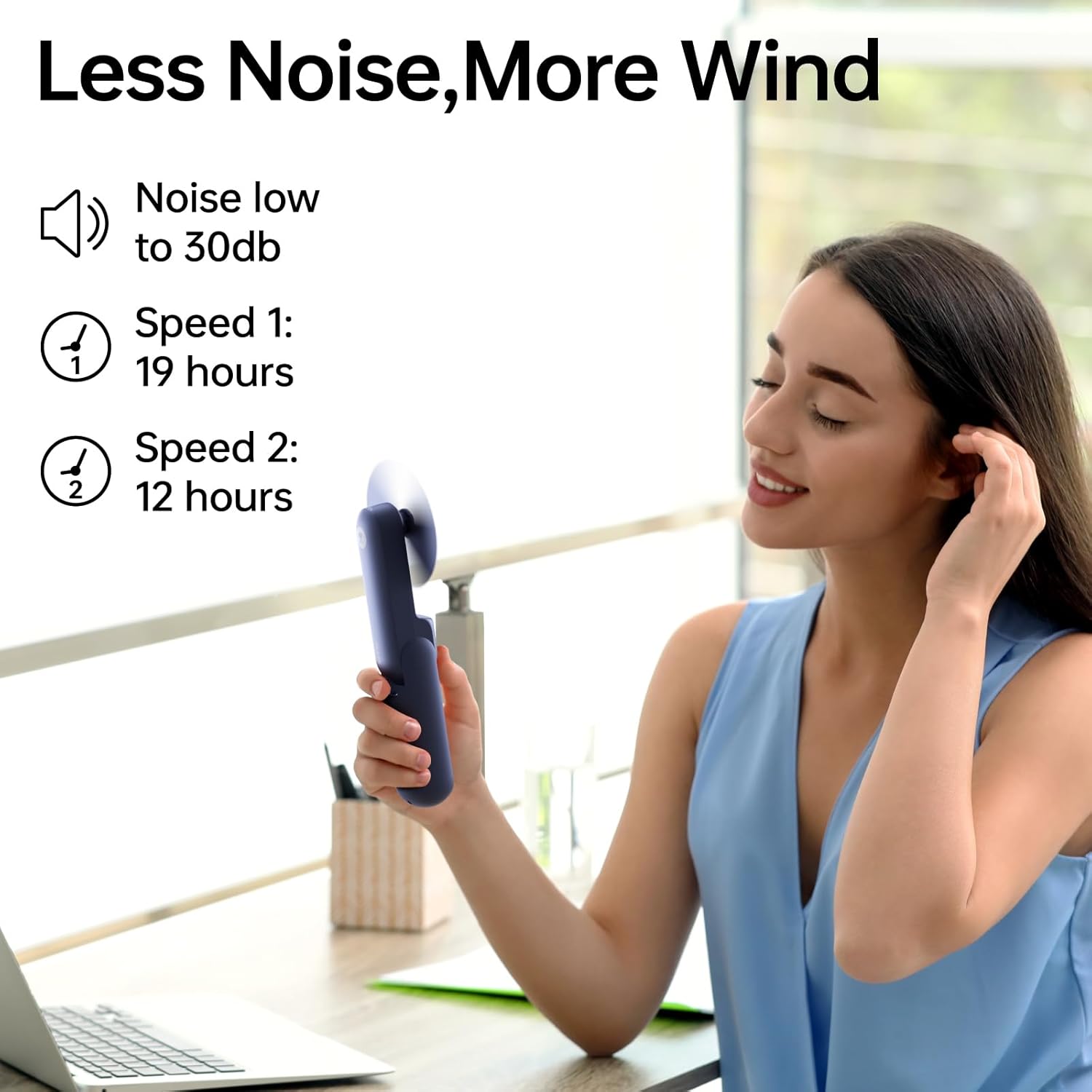 JISULIFE Portable Handheld Fan, Mini 3 In 1 with Rechargeable Battery, Personal Pocket Fan for Travel, Outdoor, USB Power Bank, Flashlight, Essential Ideal Gifts for Summer/Concert/Vacation - Blue - Image 3