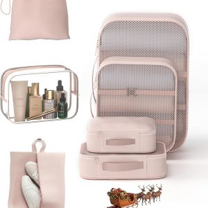 8 Set Packing Cubes for Travel with Clear Toiletry Bag, Durable Luggage Packing Organizers, Carry-On Accessories, TSA Approved See-Through Cubes, Space-Saving Storage Bags, Gifts for Women