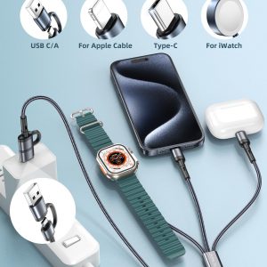 Upgraded Travel Essentials for Apple Watch Charger 3 in 2 Multi Charging Cable for iPhone 17 iWatch Charger USB C Cord, Car RV Camping Essentials Compatible with iWatch Ultra/SE/11 & iPhone 16/15-12
