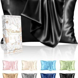 Miss Adola Silk Pillowcase 2 Pack – Pillow Cases Queen Set of 2 Size 20″ x 30″ for Hair and Skin Smooth Soft Breathable with Hidden Zipper Cooling Pillow Covers for Sleeping Women, Black