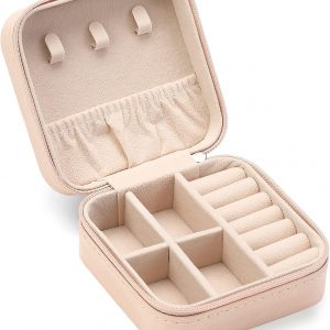 Travel Jewelry Case, Mini Portable Jewelry Travel Boxes, Small Jewelry Organizer for Rings, Earrings, Pendants, Watches, Necklaces, Lipsticks Organizer Storage Holder Case (Pink)