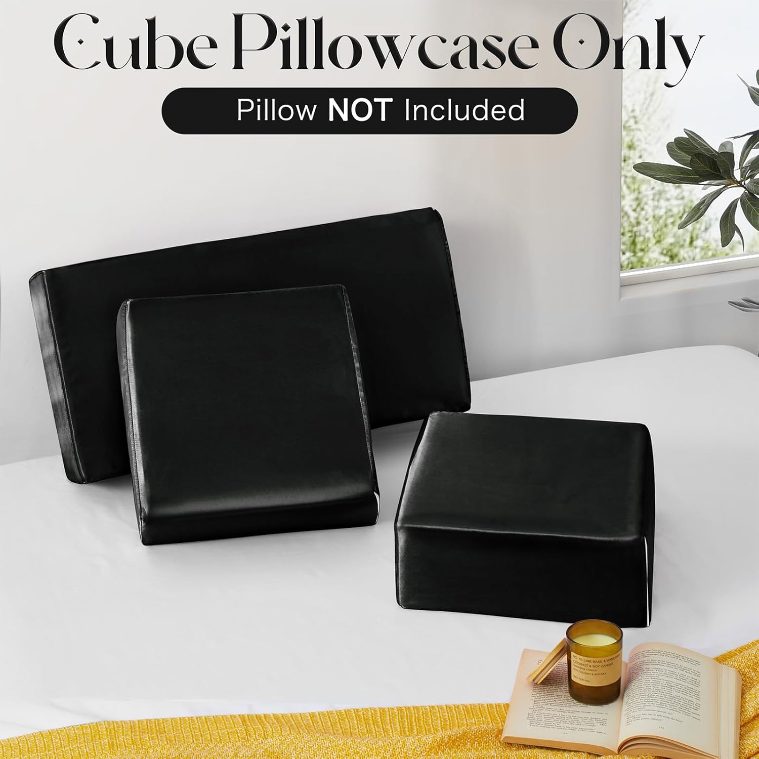VACVELT Satin Cube Pillow Case for Side Sleepers, Black Satin Pillowcase Cube Pillow Cover with Hidden Zipper, Silky and Smooth Satin Pillow Case for Cube Pillow (24"x12"x5.5") - Image 7