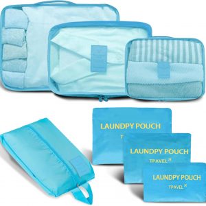 INVODA 7 piece Multi-size Packing Cubes for Travel Suitcase Organizer Bags Lightweight Travel Bags (Sky Blue)