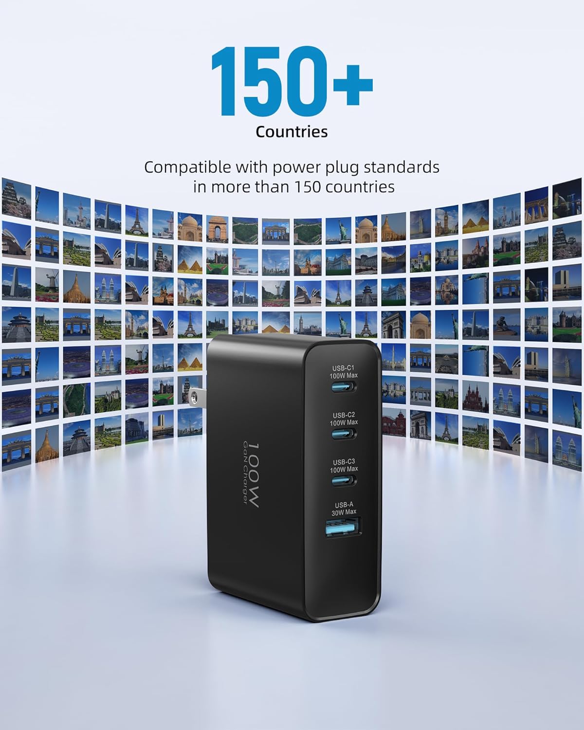 100W USB C Travel Charger, 4-Ports Foldable Travel Adapter Plug Converter with UK/EU/AU Plugs, Fast Charging for MacBook Pro/Air, iPad Pro, iPhone 15/14 Pro Max, for 45w Samsung Galaxy, Black - Image 9