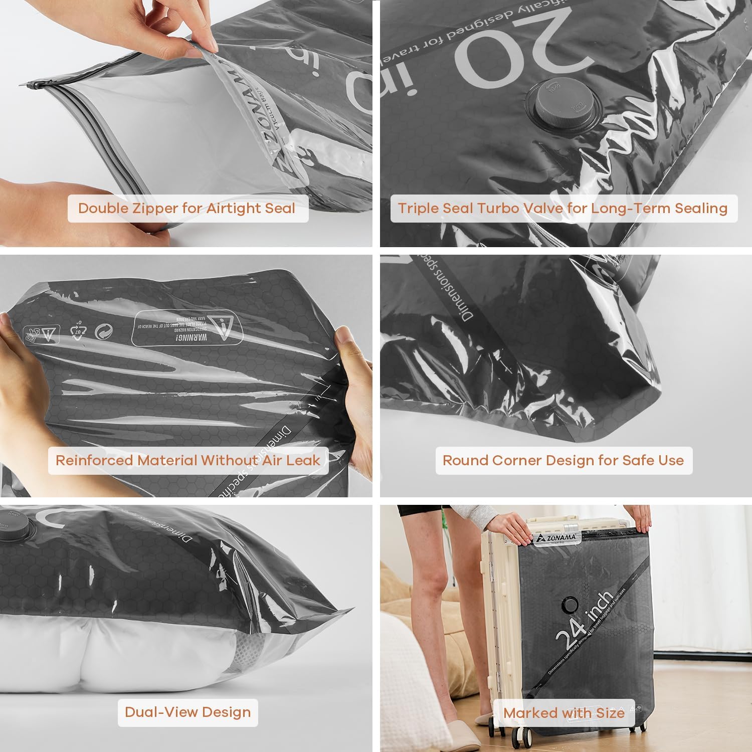 Vacuum Storage Bags for Travel with Wireless Rechargeable Air Pump, 16 Pack Travel Essentials Space Saver Compression Bag for Luggage, Suitcase, Backpack, Vacuum Seal Bags for Home Storage Clothing - Image 8