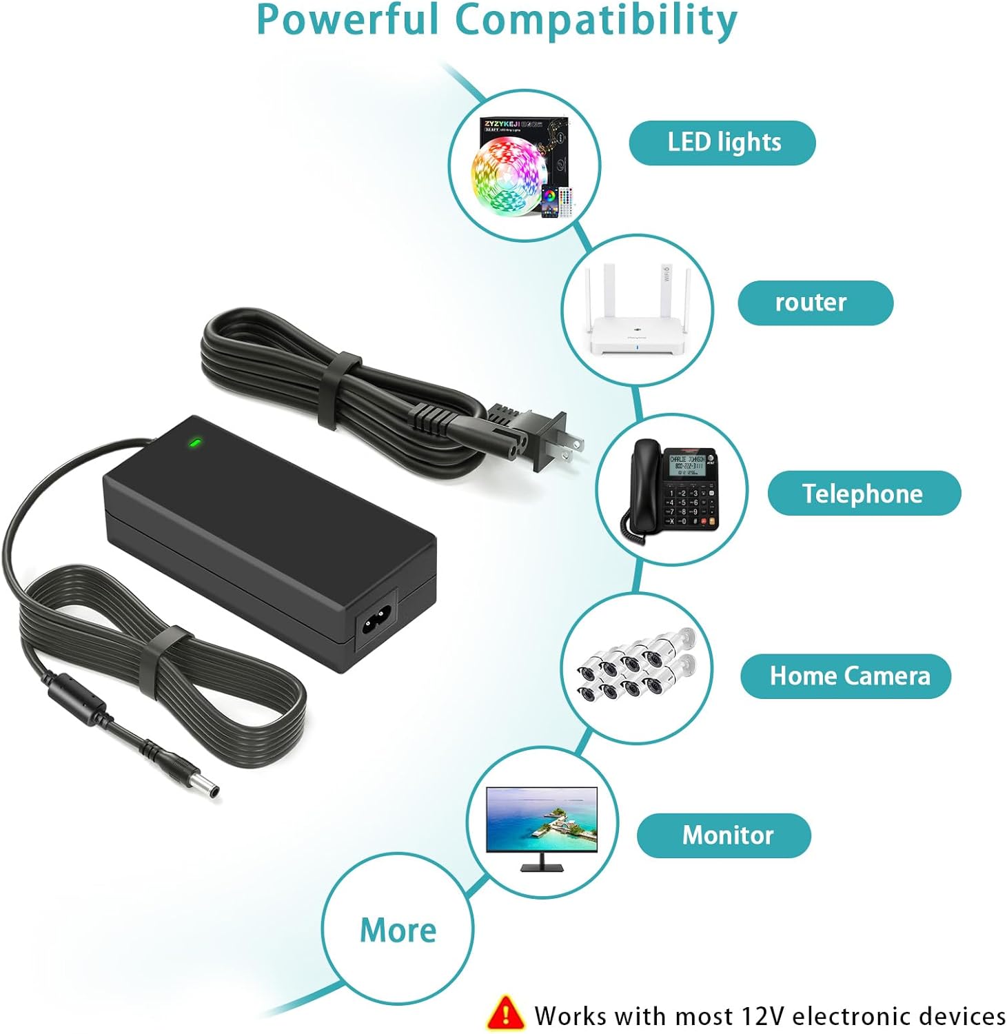 Security Camera Power Supply, CCTV Camera Power Adapter, MAREISA 12V 5A Power Supply for Lorex,Samsung,Q-See,Night Owl,Swann,Annke Cameras and CCTV DVR Surveillance System, with 8-Way Splitter Cable - Image 3
