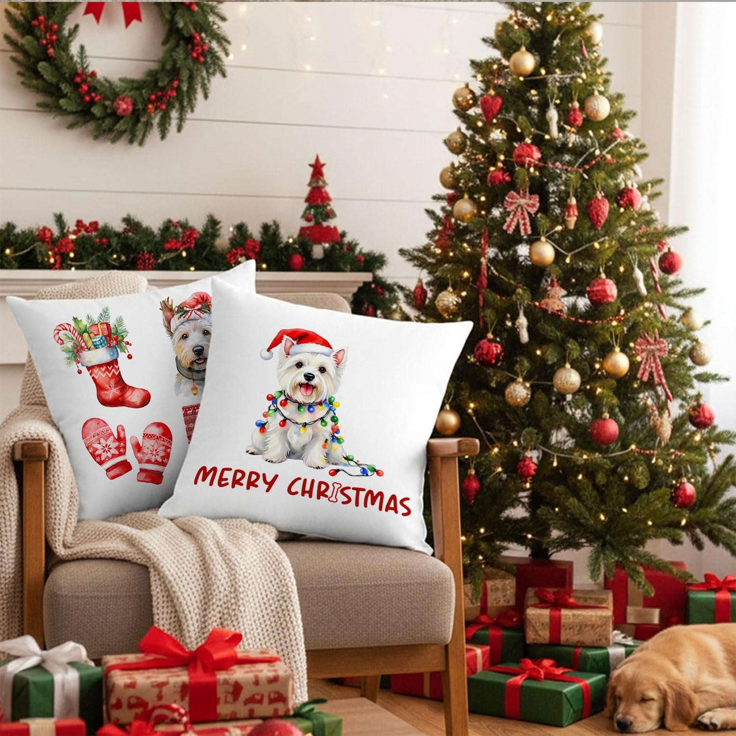 YRDBGHZDF Westie Merry Christmas & Love Pillow Covers 2 Pcs- 18x18 Inch, Dog Lover Pillow Covers Gift for Woman, Merry Christmas Xmas Westie Home Decorative - Image 5