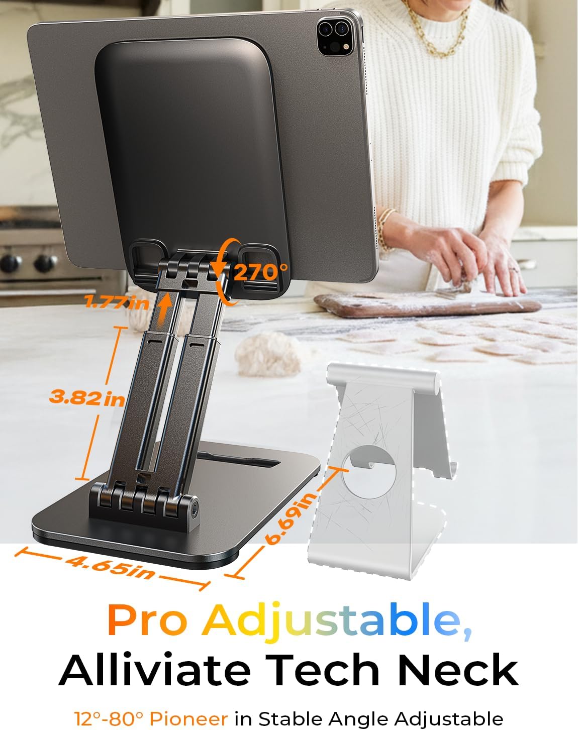LISEN for iPad Stand Tablet Holder for Desk, Cool Home Office Desk Accessories for Men Women Kids Tablet Gifts, Office Home Essentials Gadgets Portable Monitor Stand for iPad a16 Accessories Kindle - Image 3