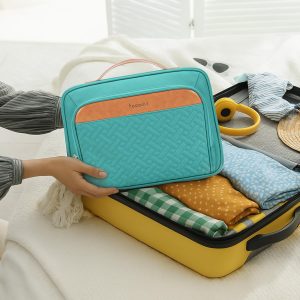 Travel Hanging Toiletry Bag for Women, Cruise Ship Essentials, with Jewelry Organizer, Extra Large Makeup Dopp Kit, Waterproof Cosmetic Bags, Toiletries Kit Set with Trolley Belt, Blue