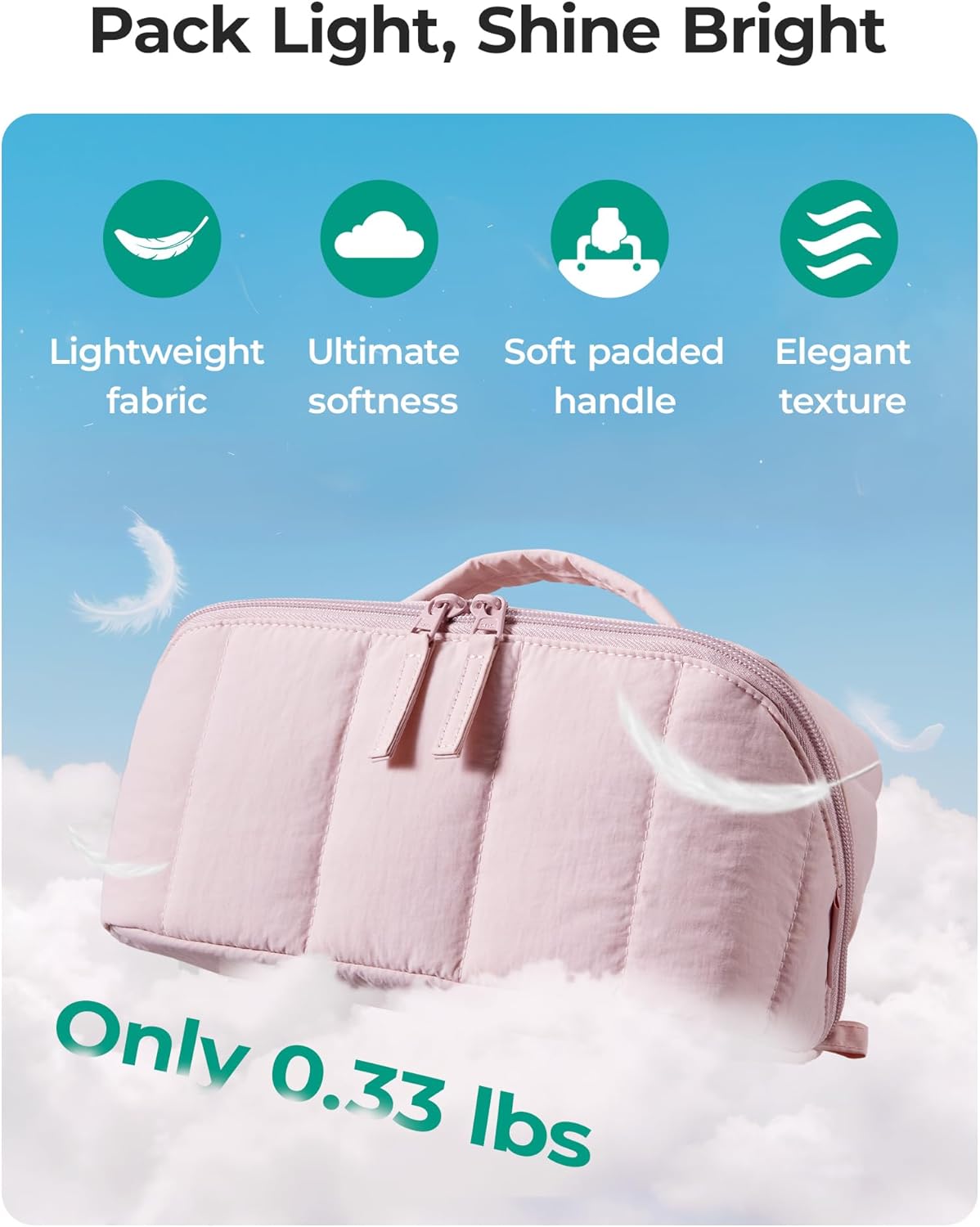 BAGSMART Travel Makeup Bag for Women, Portable Water-resistant Cosmetic Case, Puffy Padded Make Up Organizer Pouch, Open Flat Toiletry Bag for Toiletries, Brushes, Pink - Image 4