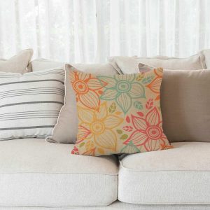 Solekla Floral Throw Pillow Cover Vintage Green Flower Farmhouse Cushion Case for Sofa Couch 18×18 Inches Cotton Linen